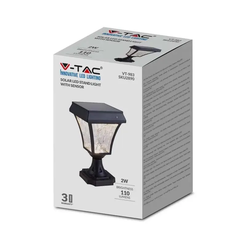 Słupek Ogrodowy Solarny V-TAC 2W LED IP44 25cm VT-983 3000K-4500K-6000K 110LM 3 Lata Gwarancji