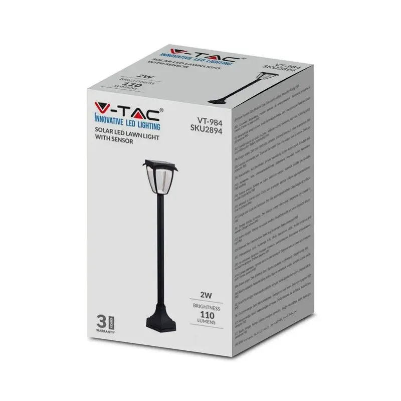 Słupek Ogrodowy Solarny V-TAC 2W LED IP44 94cm VT-984 3000K+6000K 110LM 3 Lata Gwarancji