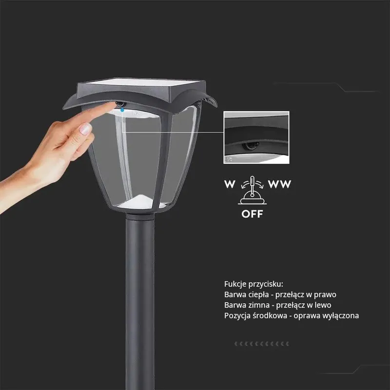 Słupek Ogrodowy Solarny V-TAC 2W LED IP44 94cm VT-984 3000K+6000K 110LM 3 Lata Gwarancji