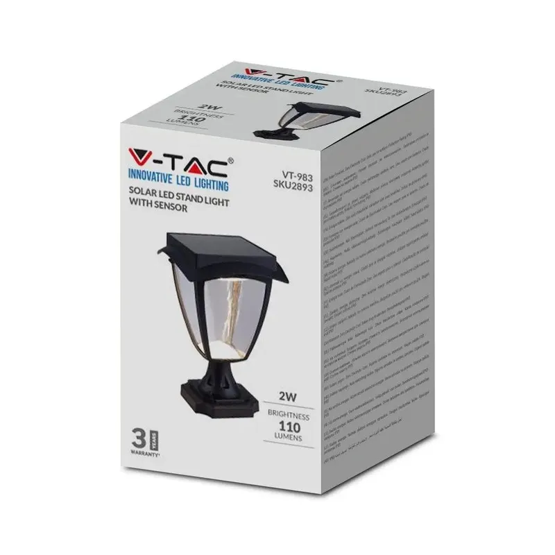 Słupek Ogrodowy Solarny V-TAC 2W LED IP44 25cm VT-983 3000K+6000K 110LM 3 Lata Gwarancji