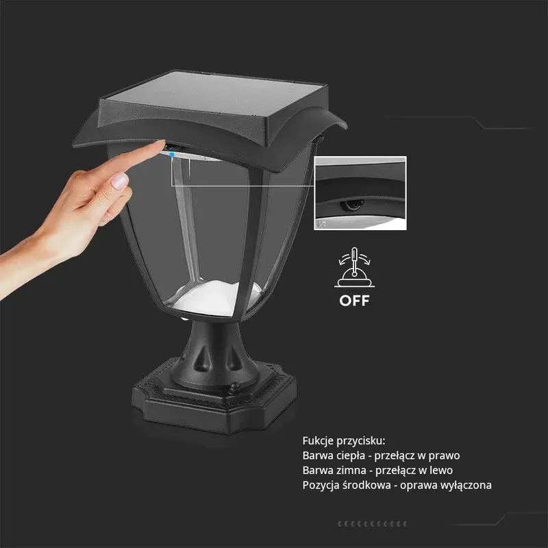 Słupek Ogrodowy Solarny V-TAC 2W LED IP44 25cm VT-983 3000K+6000K 110LM 3 Lata Gwarancji