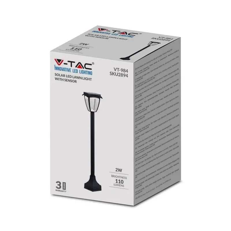 Słupek Ogrodowy Solarny V-TAC 2W LED IP44 93cm VT-984 3000K+6000K 110LM 3 Lata Gwarancji
