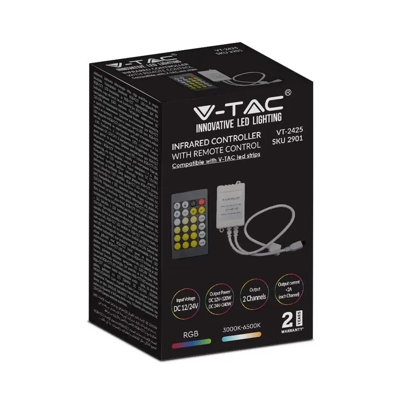 Sterownik Taśm V-TAC LED CCT Mono Jednokolorowy 12V/24V Podczerwień 24 Przyciski VT-2425