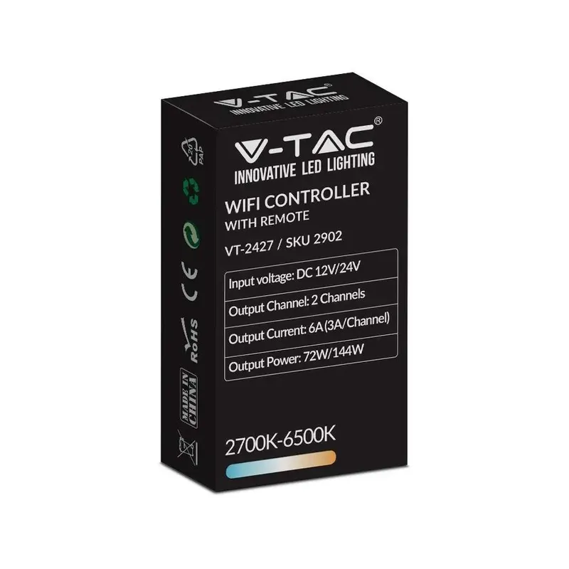 Sterownik Taśm V-TAC LED CCT Mono Jednokolorowy 12V/24V WI-FI Google Home Alexa, Pilot 24 Przyciski VT-2427