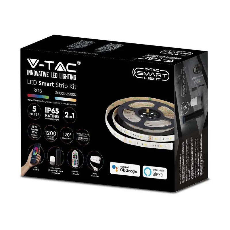 Taśma LED V-TAC Zestaw Smart WI-FI RGB+CCT IP65 Alexa Google Home VT-5050 90-EU