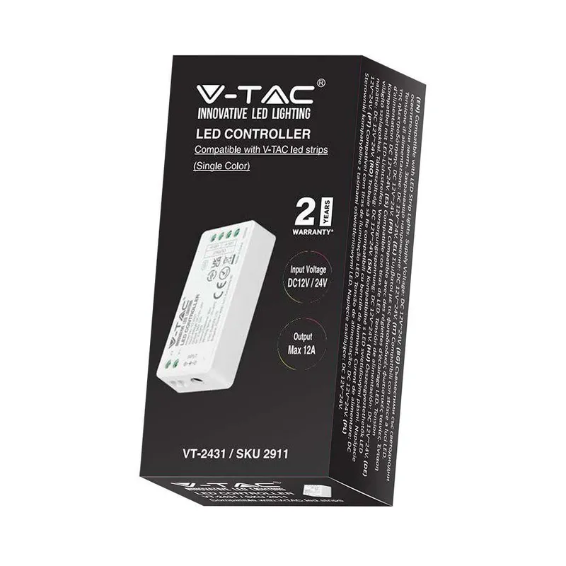 Kontroler Sterownik Ściemniacz V-TAC Mono Jednokolorowy 12A 12V-144W 24V-288W VT-2431