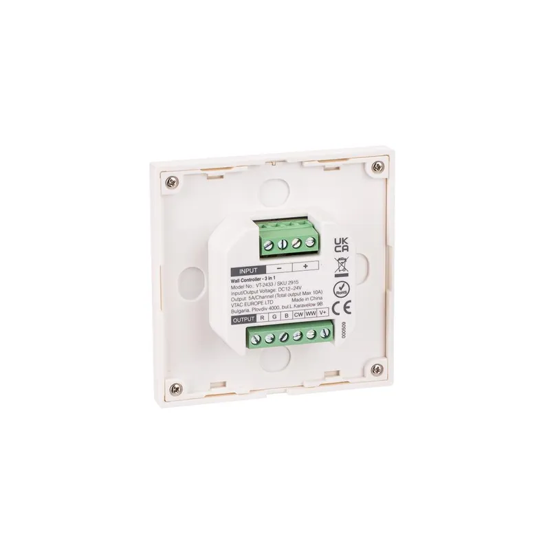 Kontroler Sterownik Pilot Panel Ścienny Szklany 3w1 V-TAC RGB+CCT 1-STREFA VT-2433