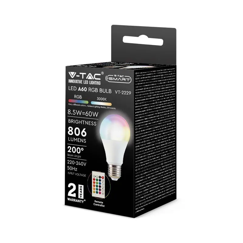 Żarówka LED V-TAC 8,5W E27 A60 Pilot VT-2229-N-1 RGB+4000K 806LM