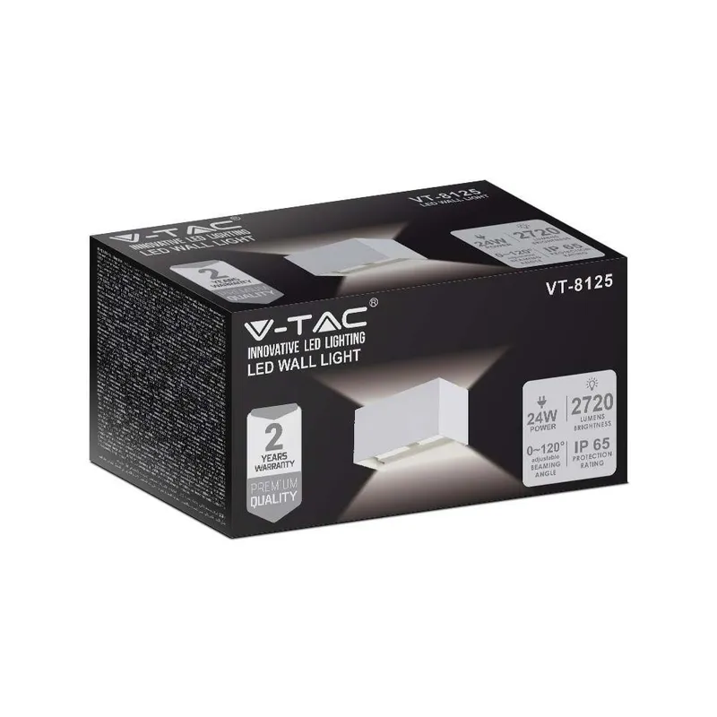Oprawa Ścienna V-TAC 24W LED Góra Dół IP65 VT-8125 3000K 2720LM - Biała