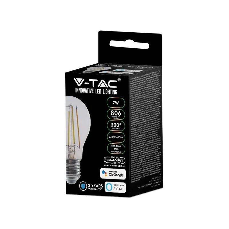 Żarówka LED Smart WI-FI V-TAC 7W E27 Filament A60 Tuya Amazon Alexa Google Home VT-5137 2700K-6500K 806LM