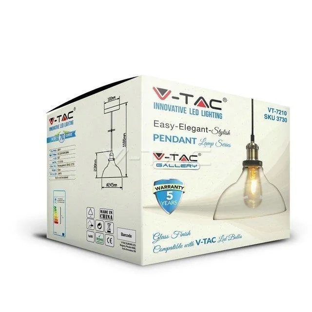 Oprawa Zwieszana V-TAC E27 Loft Szkło Przezroczysty FI245 VT-7210 5 Lat Gwarancji