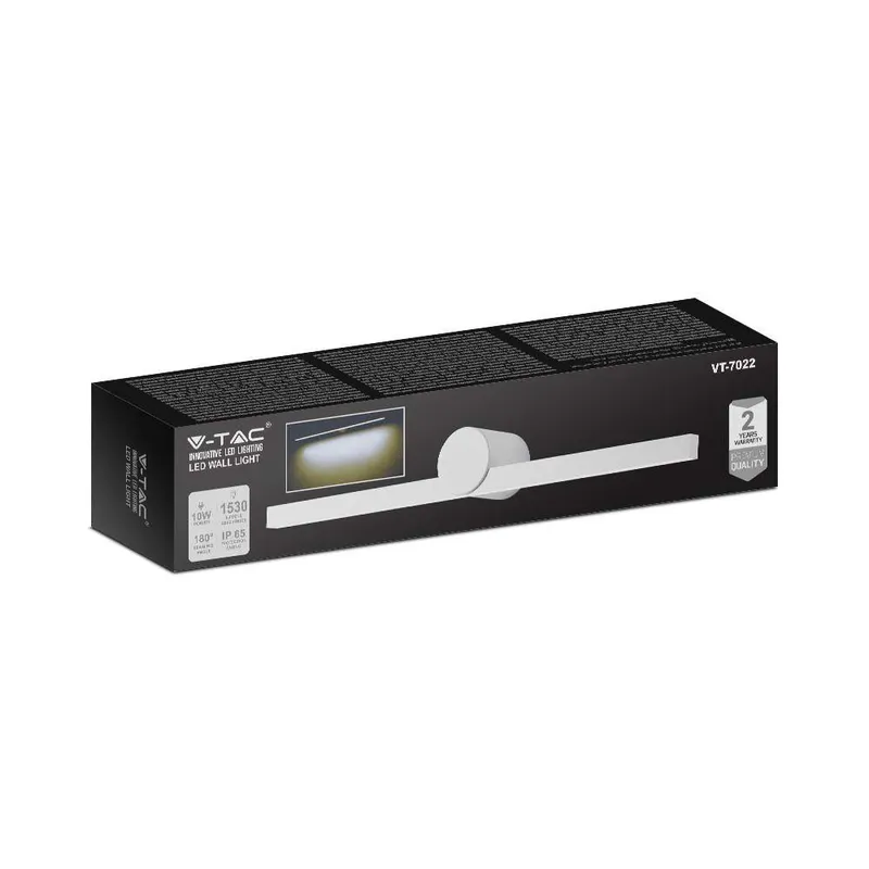 Oprawa Kinkiet Ścienny V-TAC 10W LED IP65 Lustro Obraz Łazienka VT-7022-W 3000K 1530LM - Biały