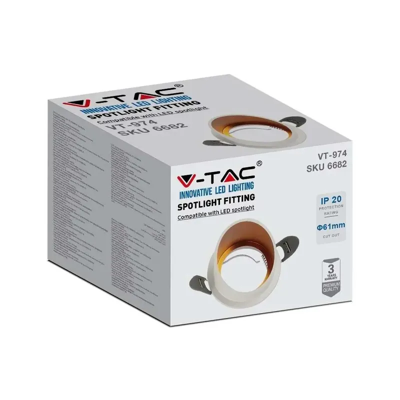 Oczko V-TAC GU10 Wpuszczane Białe+złoty VT-974RD-W 3 Lata Gwarancji