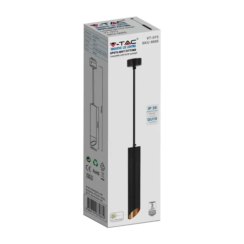 Oprawa Zwieszana V-TAC GU10 GU10 Czarny+złoty 55x300mm VT-975-300 3 Lata Gwarancji