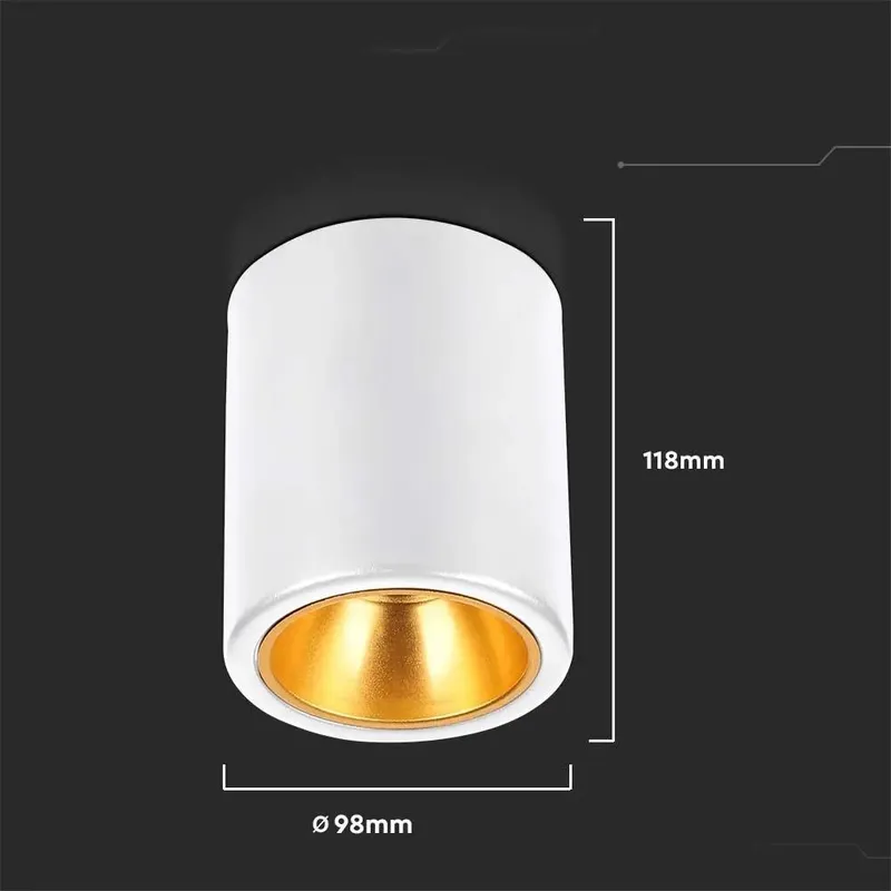 Oprawa V-TAC GU10 Okrągła Natynkowa Tuba Biała+złoty 98x118mm VT-978RD 3 Lata Gwarancji
