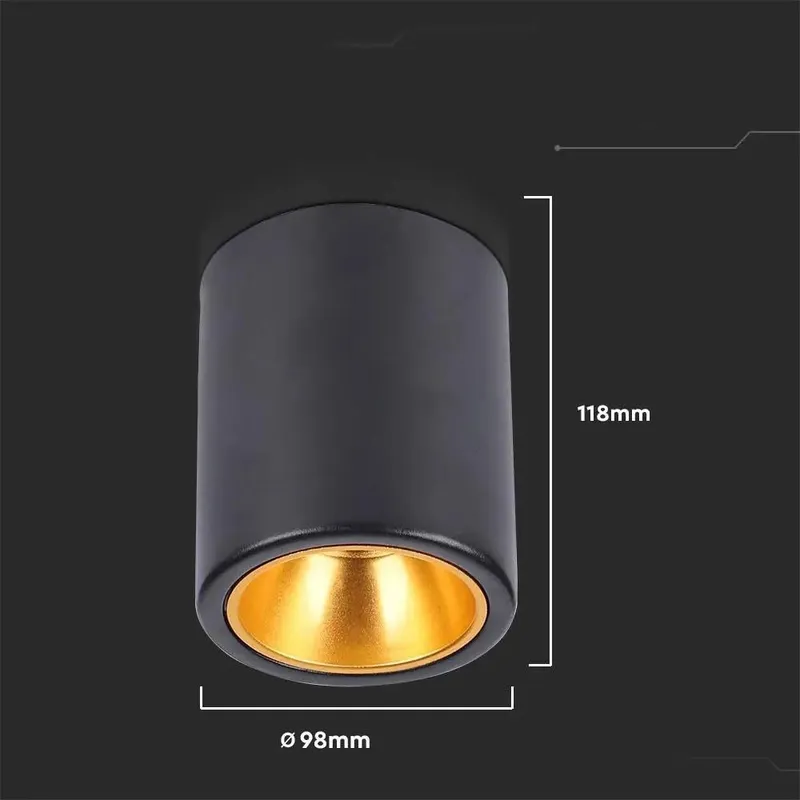 Oprawa V-TAC GU10 Okrągła Natynkowa Tuba Czarna+złoty 98x118mm VT-978RD 3 Lata Gwarancji