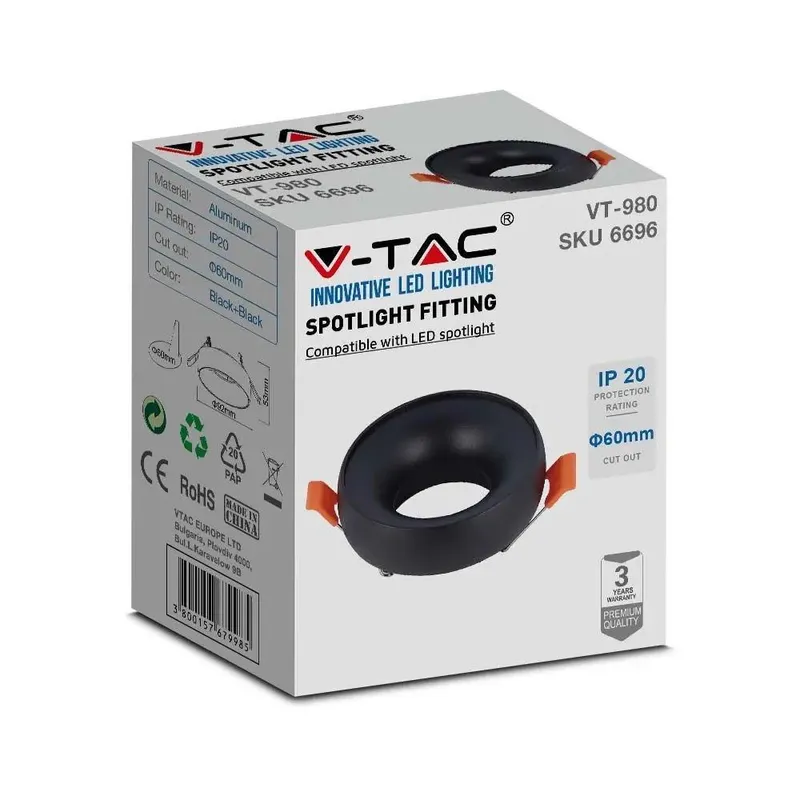 Oczko V-TAC GU10 Wpuszczane Okrągłe Złote+czarny VT-980RD 3 Lata Gwarancji