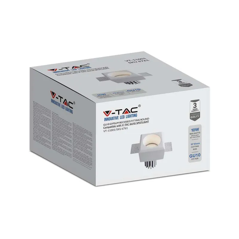 Oprawa Gipsowa Oczko Sufitowe V-TAC GU10 Kwadrat 80x80 VT-11001 3 Lata Gwarancji - Białe