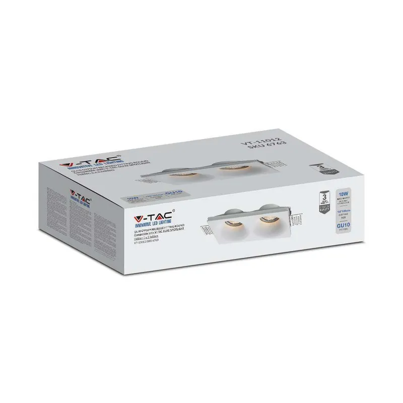 Oprawa Gipsowa V-TAC 2XGU10 Sufitowa 190x100 VT-11012 3 Lata Gwarancji - Biała