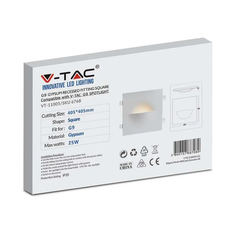 Oprawa Gipsowa V-TAC Kinkiet Ścienny G9 400x400 VT-11005 3 Lata Gwarancji - Biały