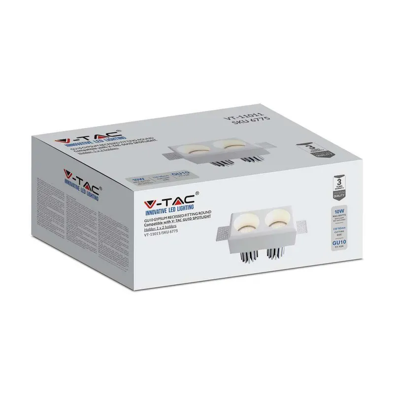 Oprawa Gipsowa V-TAC 2XGU10 Sufitowa 150x80 VT-11011 3 Lata Gwarancji - Biała