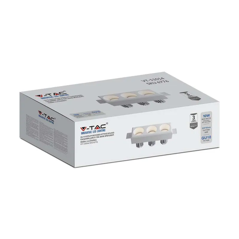 Oprawa Gipsowa V-TAC 3XGU10 Sufitowa 220x80 3 Lata Gwarancji - Biała