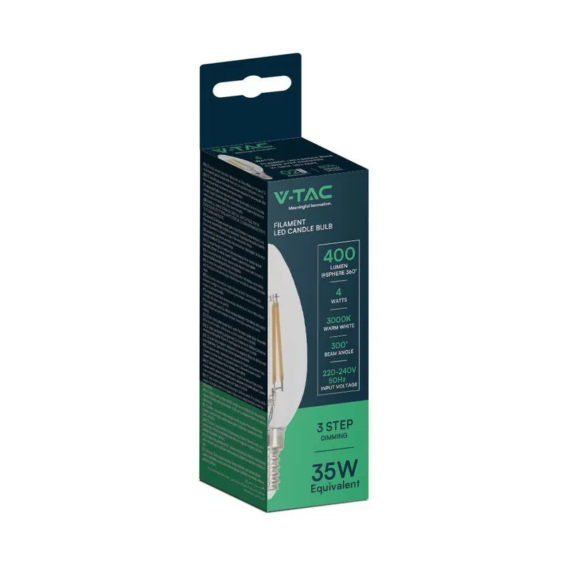 Żarówka LED Filament V-TAC 4W Świeczka C37 E14 3XKLIK Ściemnialna VT-2804 3000K 400LM