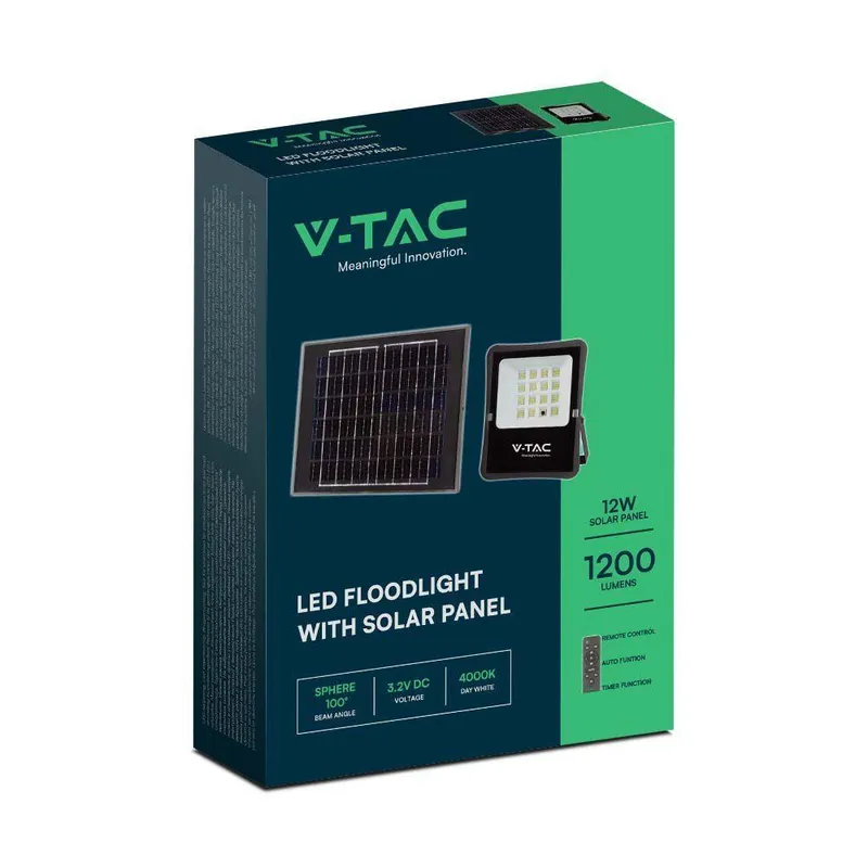 Naświetlacz LED Solarny V-TAC 16W Pilot Auto Timer IP65 VT-55200 6400K 1600LM