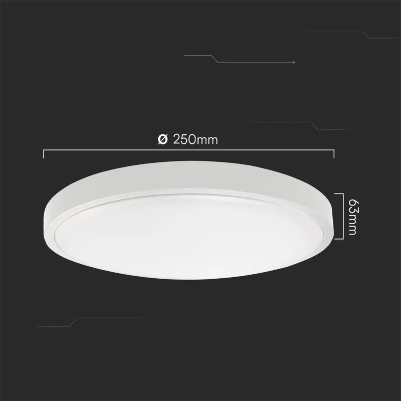 Oprawa Sufitowa Plafoniera V-TAC 18W LED SAMSUNG CHIP Okrągły 25cm Natynkowy IP44 VT-8618 6500K 1830LM 5 Lat Gwarancji - Biały