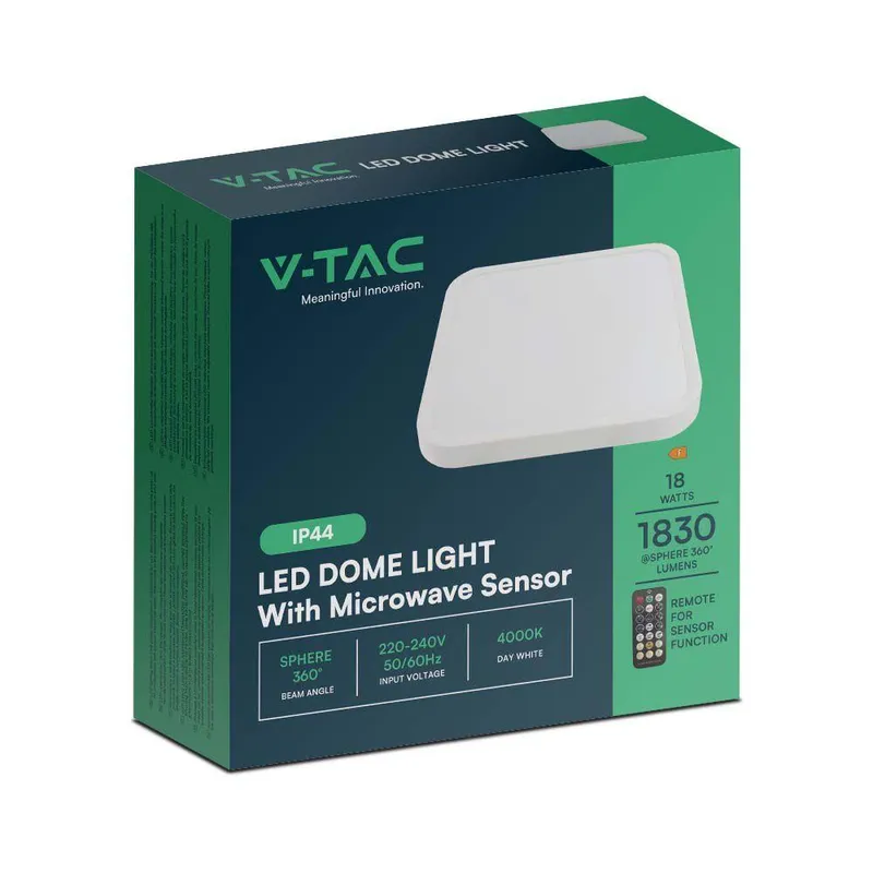 Oprawa Sufitowa Plafoniera V-TAC 18W LED Kwadrat 30x30cm Natynkowy Pilot Czujnik Ruchu IP44 VT-8618S 4000K 1830LM - Biały