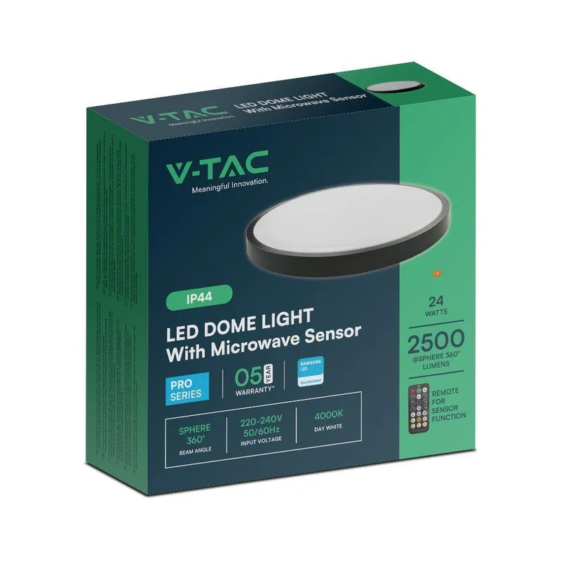 Oprawa Sufitowa Plafoniera V-TAC 24W LED SAMSUNG CHIP Okrągły 35cm Natynkowy Pilot Czujnik Ruchu IP44 VT-8624S 4000K 2500LM 5 Lat Gwarancji - Czarny