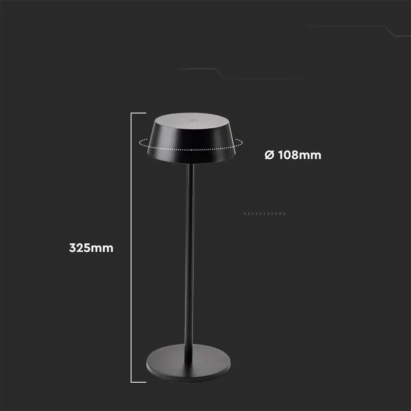 Lampka Stołowa Nocna V-TAC 2W LED 32,5cm Ładowanie Ściemnianie IP54 VT-7562 3000K 200LM - Czarna