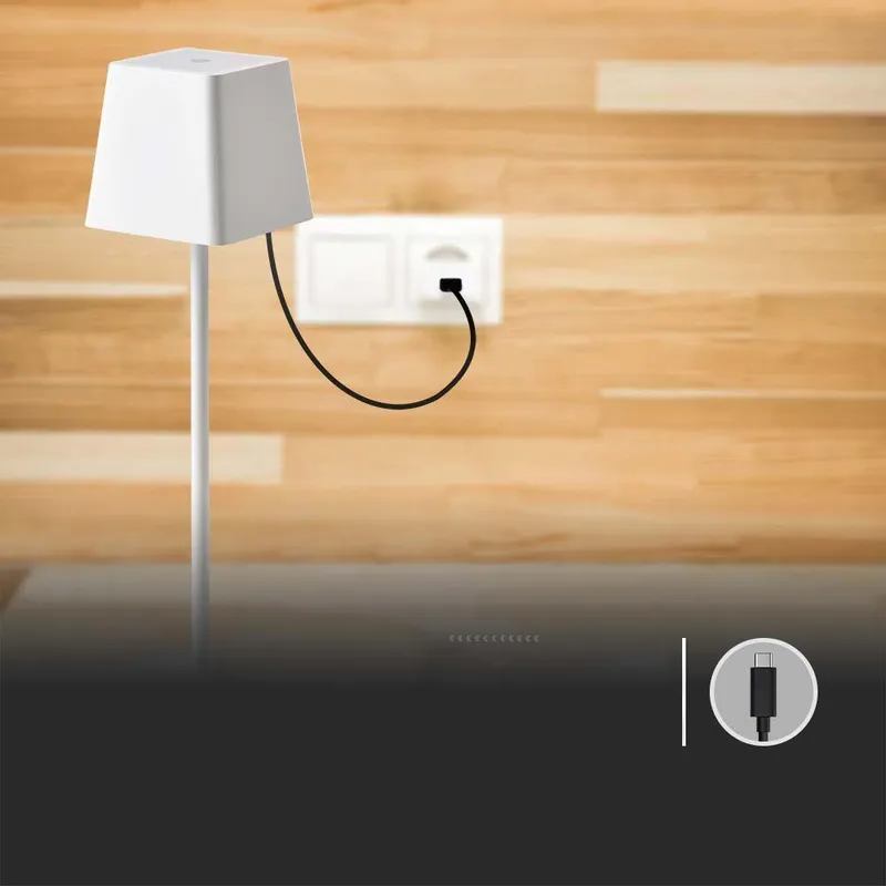 Lampka Stołowa Nocna V-TAC 2W LED 36cm Ładowanie Ściemnianie IP54 VT-7563 3000K 200LM - Biała