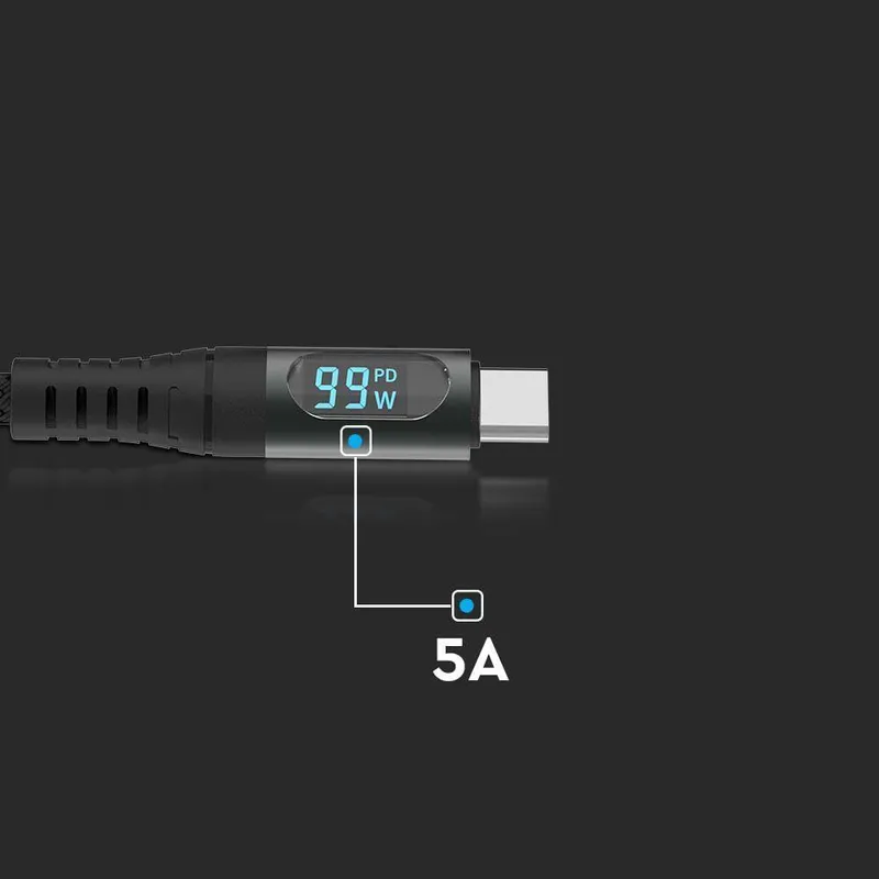 Przewód Type C Do Typ C USB V-TAC 1mb High Speed LCD 100W VT-5303 - Czarny