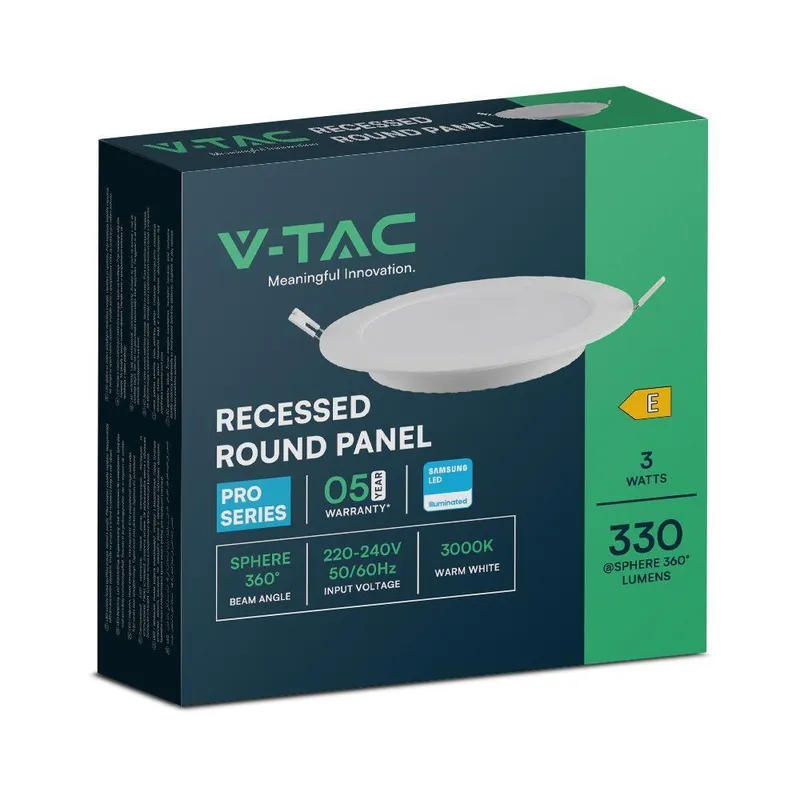 Panel Wpuszczany Downlight V-TAC 3W LED SAMSUNG CHIP Okrągły 90x28mm VT-61003RD-S 6500K 330LM 5 Lat Gwarancji