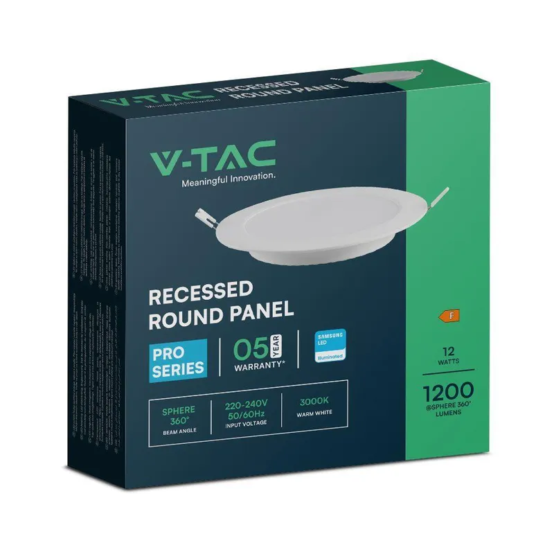 Panel Wpuszczany Downlight V-TAC 12W LED SAMSUNG CHIP Okrągły 170x28mm VT-61012RD-S 4000K 1200LM 5 Lat Gwarancji