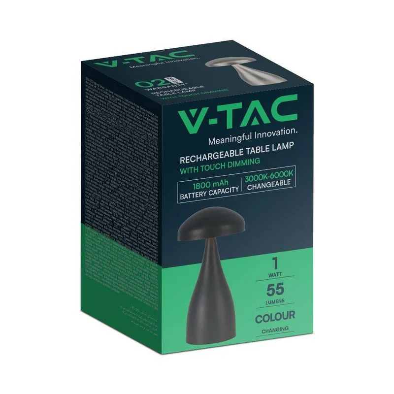 Lampka Stołowa Nocna V-TAC 1W LED 22cm Ładowanie USB Ściemnianie VT-1041 3000K-6000K 55LM - Czarna