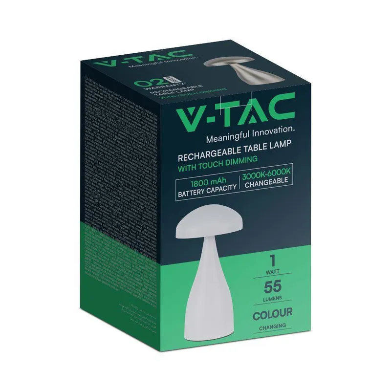Lampka Stołowa Nocna V-TAC 1W LED 22cm Ładowanie USB Ściemnianie VT-1041 3000K-6000K 55LM - Biała