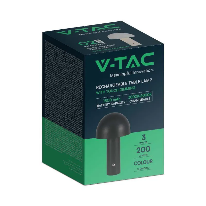 Lampka Stołowa Nocna V-TAC 1W LED 25cm Ładowanie USB Ściemnianie VT-1047 3000K-6000K 200LM - Czarna