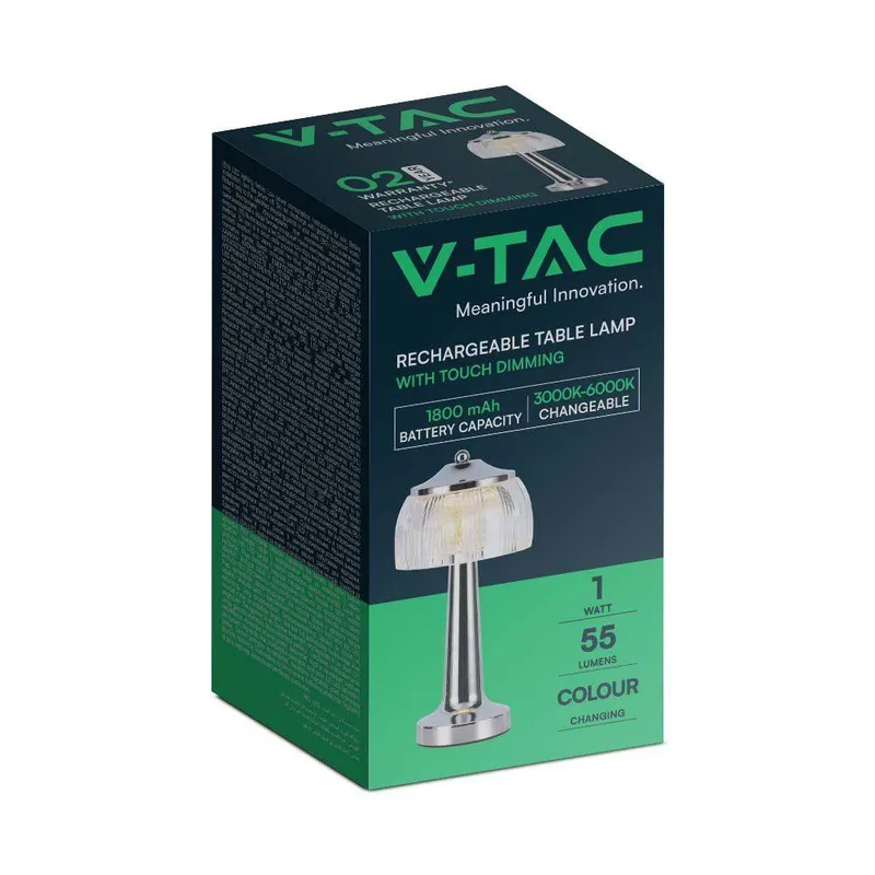 Lampka Stołowa Nocna V-TAC 1W LED 26cm Ładowanie USB Ściemnianie Chrom VT-1048 3000K-6000K 55LM