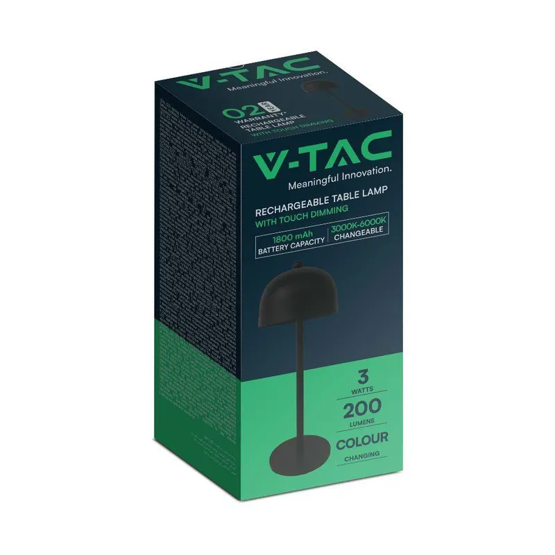 Lampka Stołowa Nocna V-TAC 3W LED 30cm Ładowanie USB Ściemnianie VT-1052 3000K-6000K 200LM - Czarna