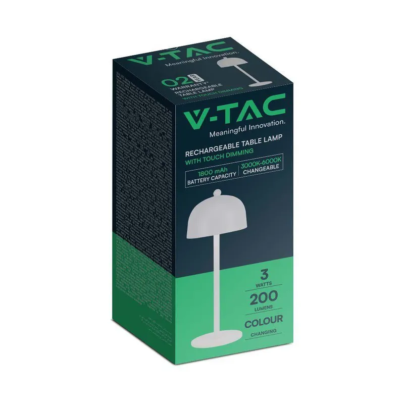Lampka Stołowa Nocna V-TAC 3W LED 30cm Ładowanie USB Ściemnianie VT-1052 3000K-6000K 200LM - Biała