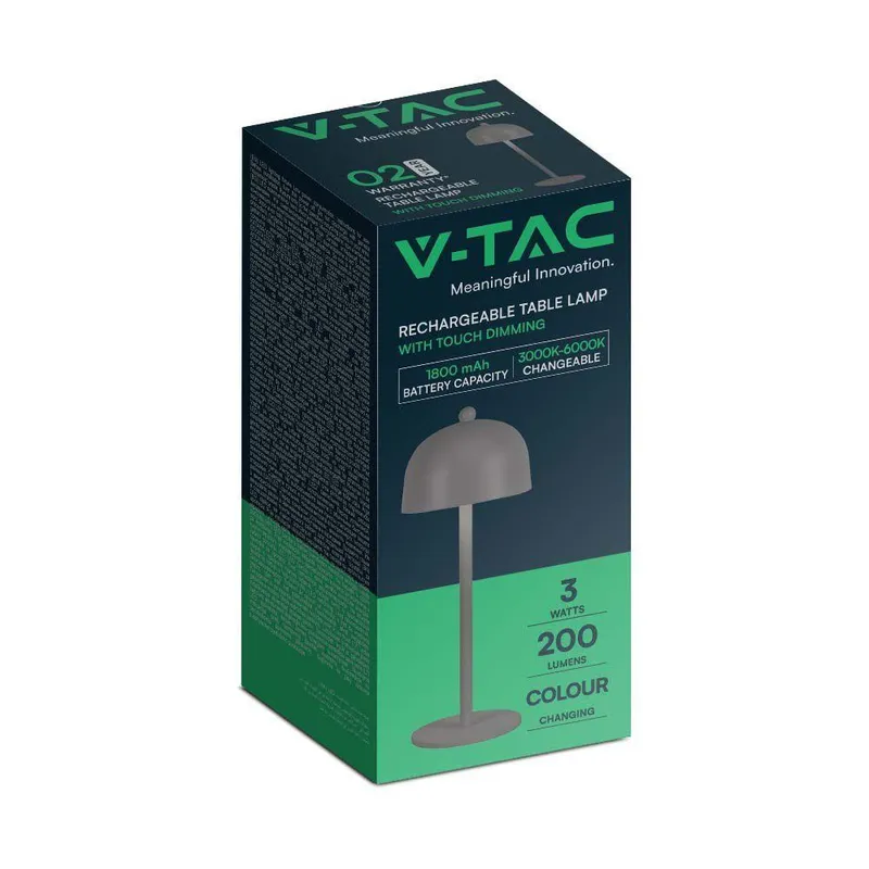 Lampka Stołowa Nocna V-TAC 3W LED 30cm Ładowanie USB Ściemnianie VT-1052 3000K-6000K 200LM - Szara