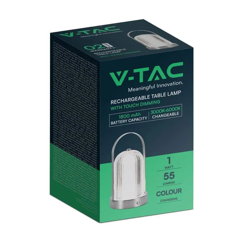 Lampka Stołowa Nocna V-TAC 1W LED 22cm Ładowanie USB Ściemnianie Chrom VT-1057 3000K-6000K 55LM