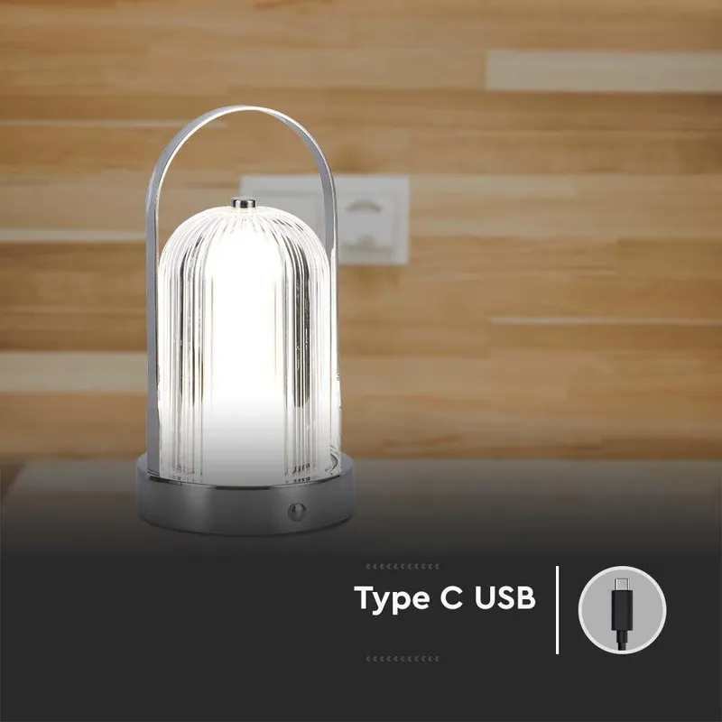 Lampka Stołowa Nocna V-TAC 1W LED 22cm Ładowanie USB Ściemnianie Chrom VT-1057 3000K-6000K 55LM