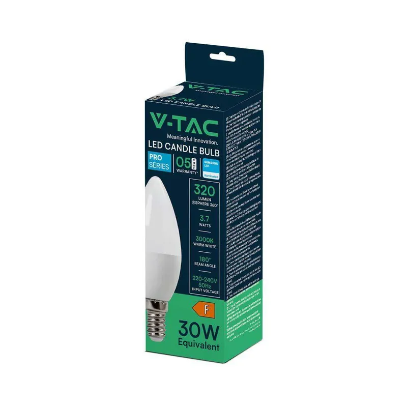 Żarówka LED V-TAC SAMSUNG CHIP 3,7W E14 Świeczka VT-1850 6500K 320LM 5 Lat Gwarancji