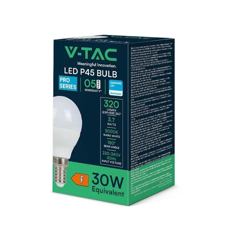 Żarówka LED V-TAC SAMSUNG CHIP 3,7W E14 Kulka P45 VT-1804 4000K 320LM 5 Lat Gwarancji