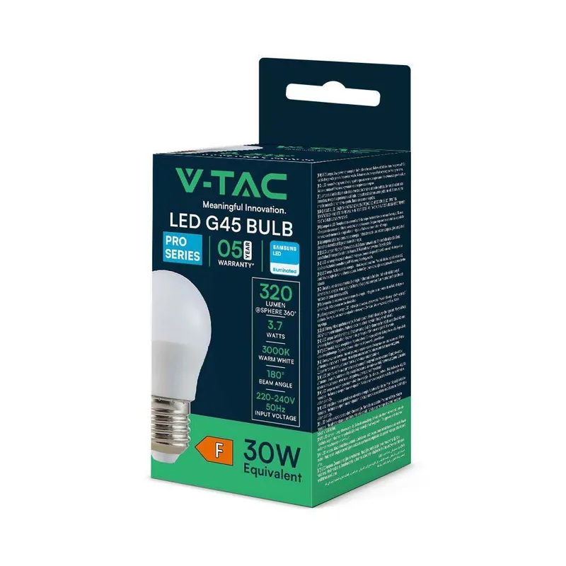 Żarówka LED V-TAC SAMSUNG CHIP 3,7W E27 Kulka G45 VT-1812 4000K 320LM 5 Lat Gwarancji