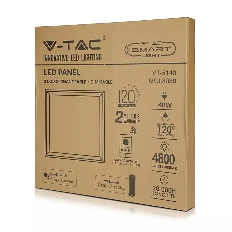Panel LED V-TAC Smart 40W 60x60 3w1 120LM/W Smart WI-FI Amazon Alexa Google Home VT-5140 2700K-6400K 4800LM