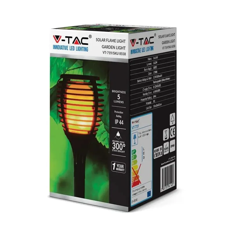 Oprawa Ogrodowa V-TAC Solarna 4 Funkcje Efekt Płomienia VT-719 2200K 5LM